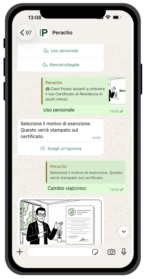 Peractio WhatsApp flow screenshot